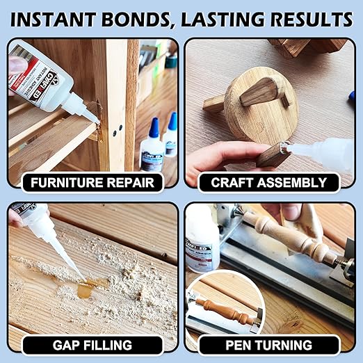 Professional Grade Cyanoacrylate Super Glue, Super Thin Viscosity CA Glue for Woodworking, 4 oz. Value Pack - Instant Adhesive for Woodturning, Pen Turning, Finish & Hobby