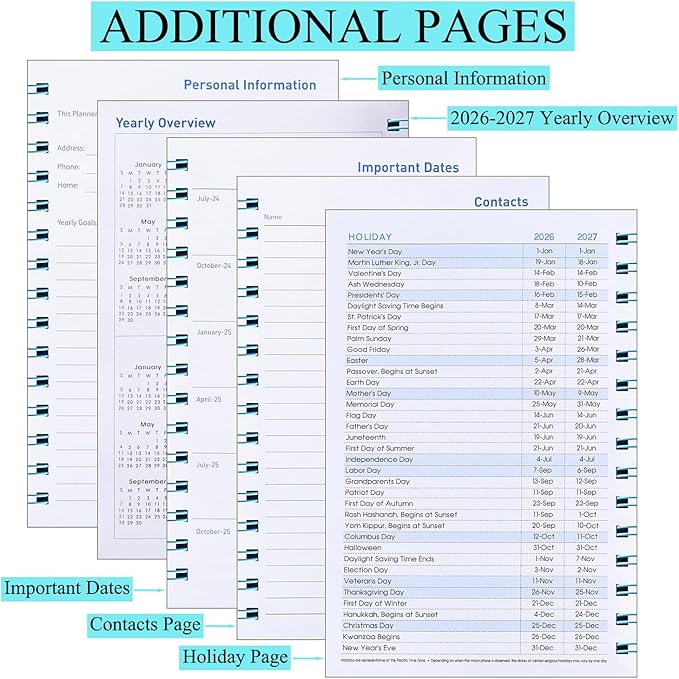 Daily Planner 2026-2027, Weekly and Monthly Planner 2026-2027 Academic Year, January 2026-June 2027 Calendar Planner, 8.2"×5.5", 18 Months, Agenda Book for Teacher, School Student(JAN.2026-JUN.2027 Light Blue)