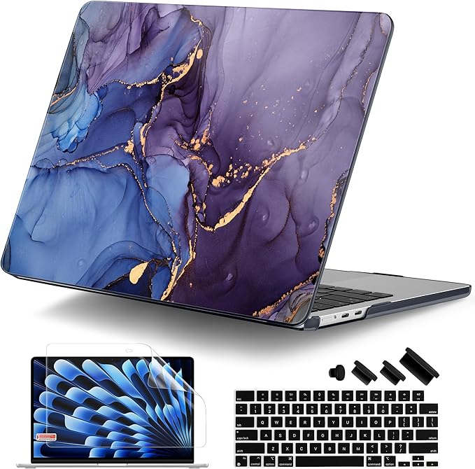 DONGKE Compatible with M4 MacBook Air 15 inch Case 2025 2024 2023 A3241 A3114 A2941 M3 M2 Liquid Retina Display Touch ID, Plastic Hard Case & Keyboard Skin & Screen Protector - Alcohol Ink Art