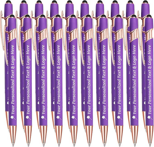 STREADVE Personalized Custom Pens 20 Engraved Writing Pen with Name Logo, Customized Promotional Items Stylus Pen Gifts for Women Realtor Birthday Wedding Business, Purple