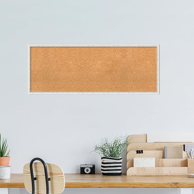 Amanti Art Natural Cork Board for Wall, 17x45 Vision Board with White Frame, Oversize Corkboard Office Decor for Home Organization, Modern Corkboard Pinboard to Display Items for Home Organization in