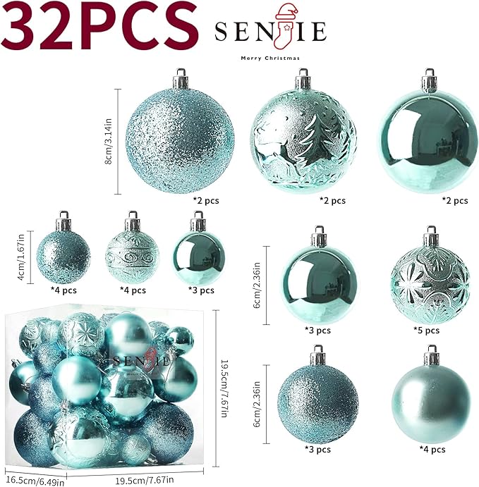 Christmas Ornaments for Xmas Trees,Multicolor Shatterproof Christmas Ball Ornaments Lake Blue