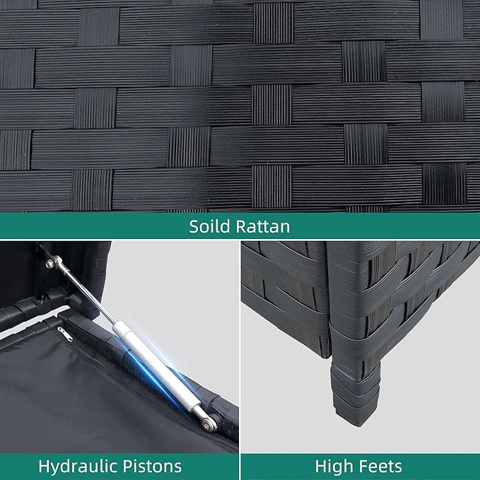 YITAHOME 260 Gallon Deck Box, XXL Wicker Outdoor Storage Box, Oversized Rattan Storage Cabinet for Patio Furniture, Cushions, Pool Storage and Garden Tools (Black)