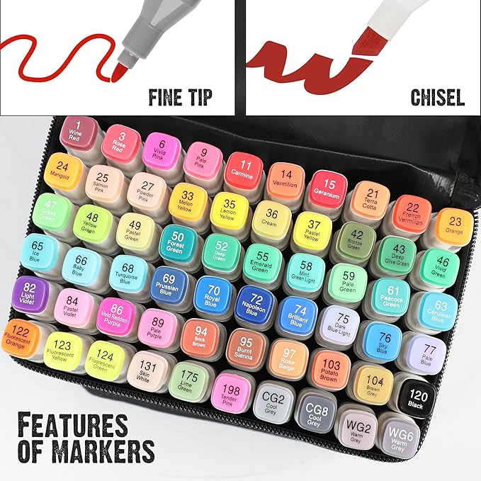 Alcohol Markers: Double Tipped Art Marker, 60 Count, suitable for Adults Artists Painting, Coloring Drawing Sketching, Multicolor