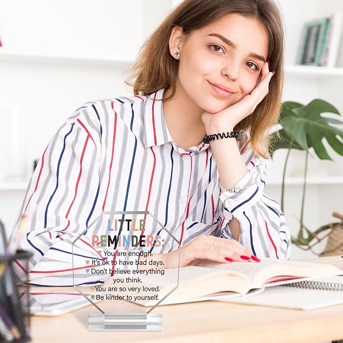 Yopyame Acrylic Inspirational Gift Ideas - Little Reminders You are Enough Acrylic Gift for Women Men Friends Coworker Inspirational Motivational Keepsake Paperweight Clear Desk Sign Office Home Decor