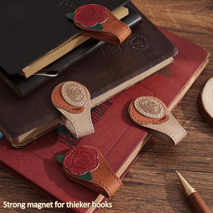 2PCS Vintage Magnetic Leather Bookmark, Leather Magnetic Bookmarks for Women, Magnetic PU Bookmarks Clip Book Accessories