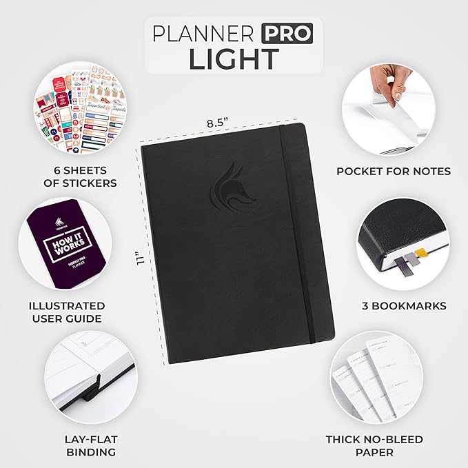 Clever Fox Planner PRO Light – Weekly & Monthly Life Planner to Increase Productivity, Time Management and Hit Your Goals, 8.5x11″ (Black)