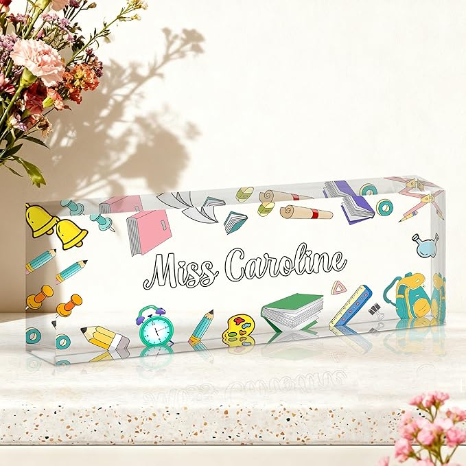 Ship Next Day-Custom Name Plate for Desk, Desk Name Plate Personalized, Acrylic Office Desk Accessories, Appreciation Gifts for Coworkers Employee Boss Women Men (Teacher)