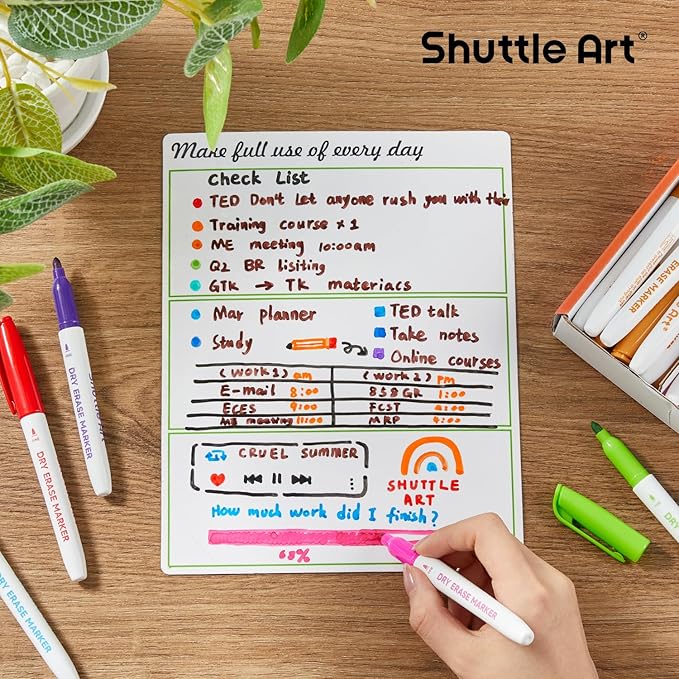 Shuttle Art Dry Erase Markers, 12 Colors 144 Bulk Pack Whiteboard Markers, Fine Point Dry Erase Markers Perfect for Writing on Dry Erase Whiteboard Mirror Glass for School Office Home