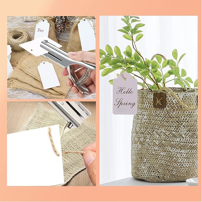 Single Hole Punch 2 Inch Reach Deep Throat Heavy Duty Tab Zinc Alloy Silver Long 1/4 Inch Hand Held Leather Punch for Scrapbook Paper ID Card PVC Badge Photos