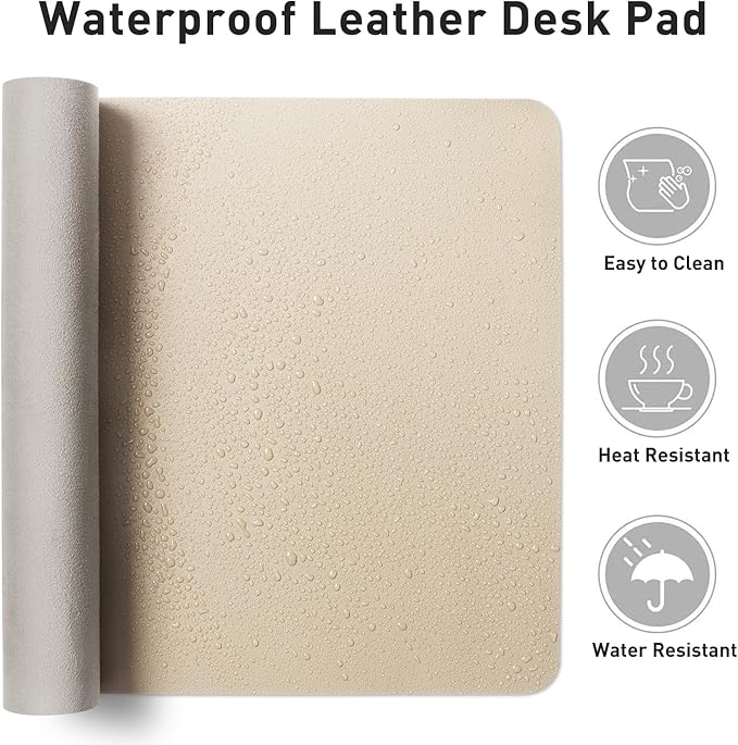 Aothia Faux Leather Desk Mat – Large Mouse Pad, Non-Slip PU Leather Blotter, Waterproof Writing Surface for Office and Home (Beige, 47.2" x 23.6")