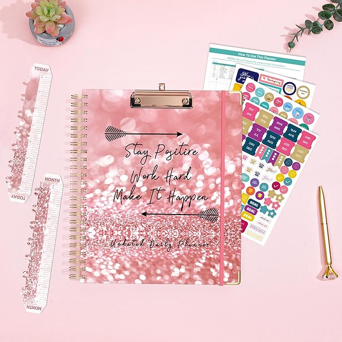 Ospelelf Undated Spiral Bound Planner Daily, Weekly and Monthly Planner, Pink Teacher Planners 12 Month 8.5 x 11