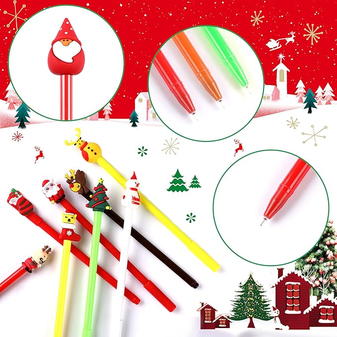 SANNIX 50 Pcs Christmas Pens for Kids, Cartoon Gel Ink with Black Ink for Students Teacher School Supplies Cute Holiday Pens Christmas Party Favors (20 Styles)