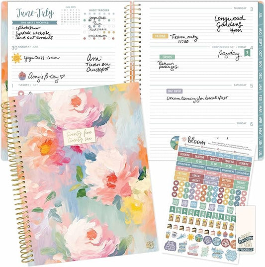 bloom daily planners 2025-2026 (8.5" x 11") Academic Year Day Planner (July 2025 - July 2026) - Weekly & Monthly Dated Agenda Organizer with Stickers & Tabs - Painted Peonies