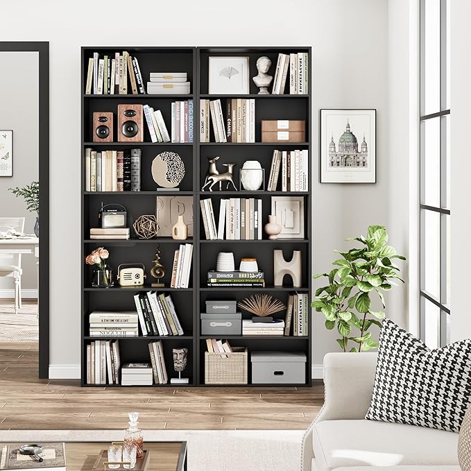 FACBOTALL 82" Tall Bookshelf, 7-Tier Open Shelves Bookcase, Freestanding Display Storage Shelves, Tall Bookcase Home Decor Furniture for Home Office, Living Room, Bedroom, Black