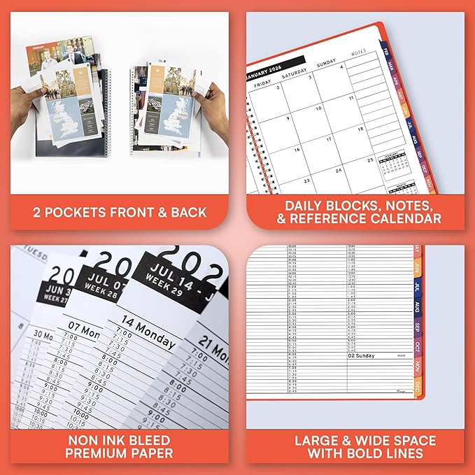 Ensight 2026 Appointment Book and Planner 8.5" x 11" Large Hourly Weekly Daily Schedule Book with Tabs, 15 Minute Time Slots, Peach Calendar Organizer Jan 2026–Dec 2026 Appointment Planner - Peach
