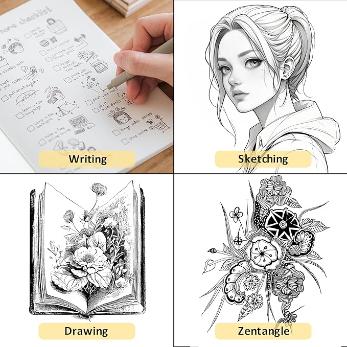 16pcs Fineliner Micro Drawing Art Pens, Black Waterproof Pigment Ink Set for Artists, Sketching, Manga, Watercolor, Calligraphy, and Detail Outlining Archival Quality Inking Markers