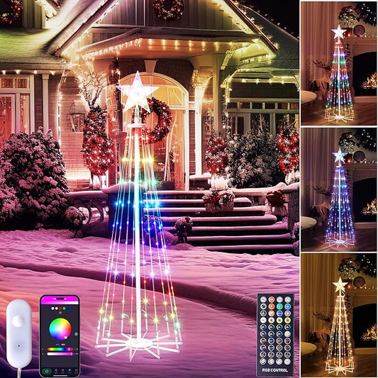 Smart Christmas Tree Lights, 4Ft 110 LEDs Outdoor Christmas Cone Tree Lights Music Sync with APP Control, DIY 16 Million Colors Changing Prelit Artificial Tree Lights for Indoor Christmas Decoration