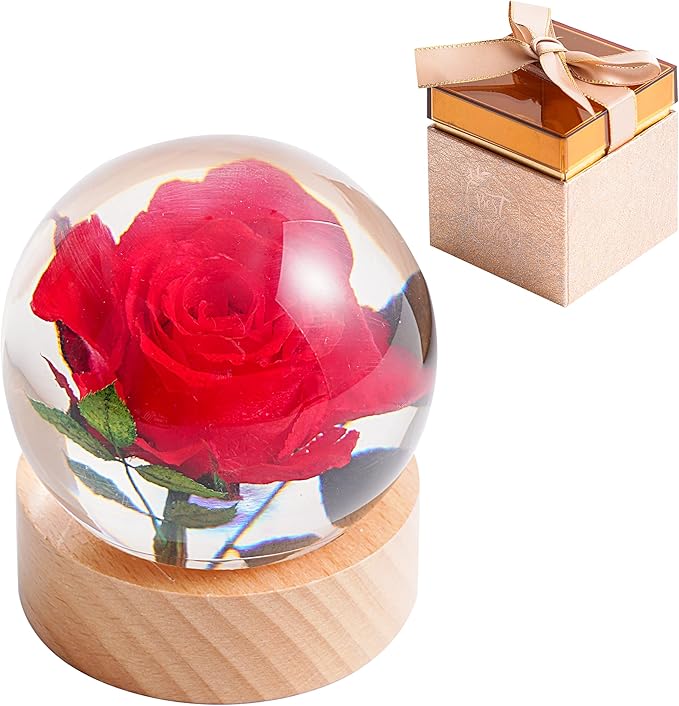 Real Rose in Resin, Eternal Rose Wish Ball, Rose Paperweight in Gift Box, Unique Home Office Decor, Ideal for Birthday, Wedding & Mother's Day