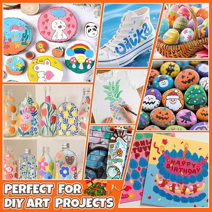 50 Colors Acrylic Paint Markers, Dual Tip Acrylic Paint Pens with Fine Tip and Brush Tip for Rock Painting, Ceramic, Wood, Plastic, Calligraphy, Scrapbooking, Brush Lettering, Card Making, DIY Crafts