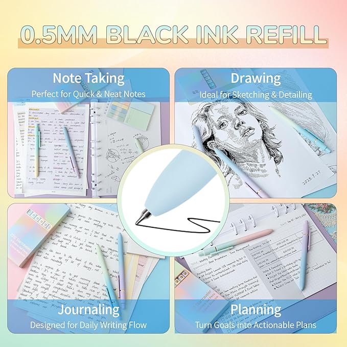 6 Pcs Gel Pens 0.5mm Quick Dry Black Ink Pens Fine Point Smooth Writing Pens, Cute Office and School Supplies Gifts for Women Teacher Students (6 Pcs Ombre Gold)