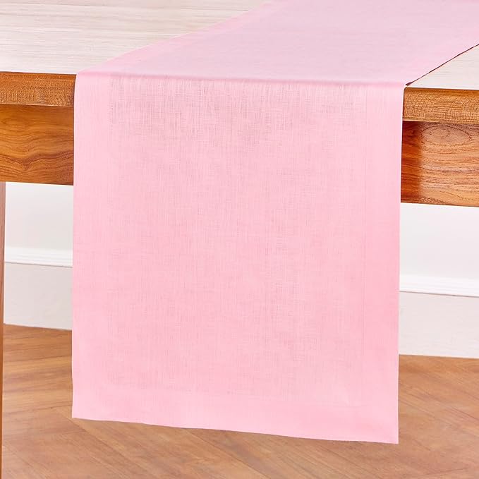 Solino Home Linen Pink Lemonade Table Runner 144 Inches Long - 100% Pure Linen Extra Long Table Runner 14 x 144 Inch - Fete