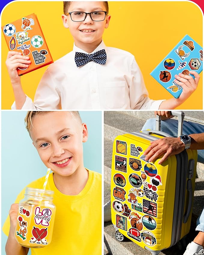 300 Pcs Sport Stickers for Kids, Sport Water Bottle Stickers, Vinyl Waterproof Laptop Sticker for Water Bottle, Bulk Sticker Packs for Boys Kids Classroom Prizes for Elementary Students