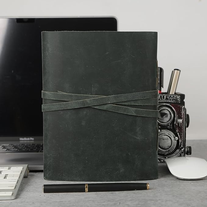 Handmade Leather Journal 7x5 Inch | Blue Vintage Notebook with Unlined Blank Paper | Antique Travel Diary, Writing Sketchbook for Men & Women