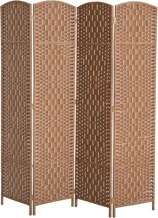 HOMCOM Room Divider 4 Panels Folding Privacy Screen 6FT Tall Portable Wicker Weave Partition Wall Divider for Bedroom Home Office, Natural Wood