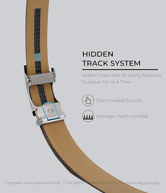 CHAOREN Mens Belt - Mens Ratchet Belt Leather 1 3/8" for Dress Pant - Micro Adjustable Belt Fit Everywhere