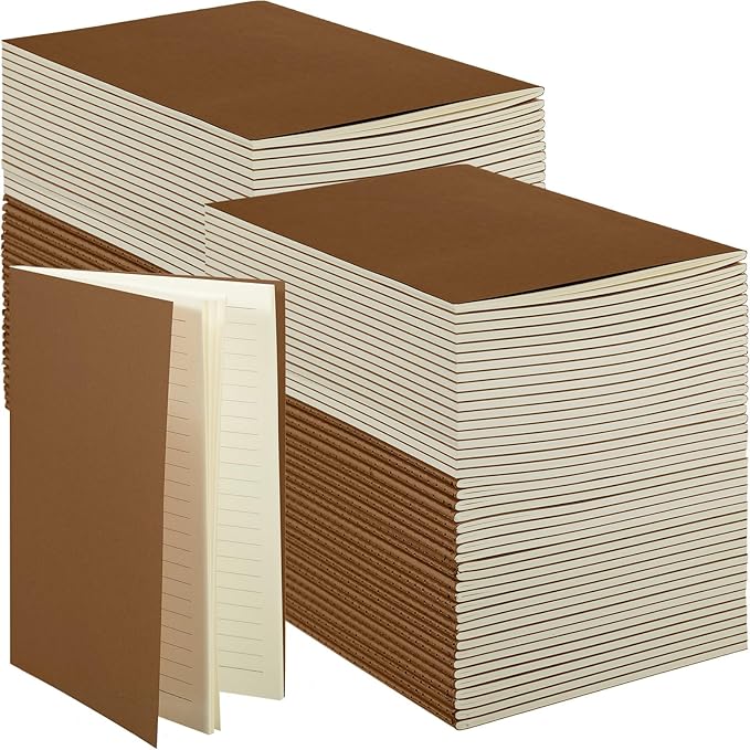 100 Pcs Kraft Notebook Journals 5.5 Inch x 8.3 Inch A5 Softcover Notebooks Bulk for Writing Sketch Office Notepad with 60 Pages 30 Sheets (Dark Brown,Lined)