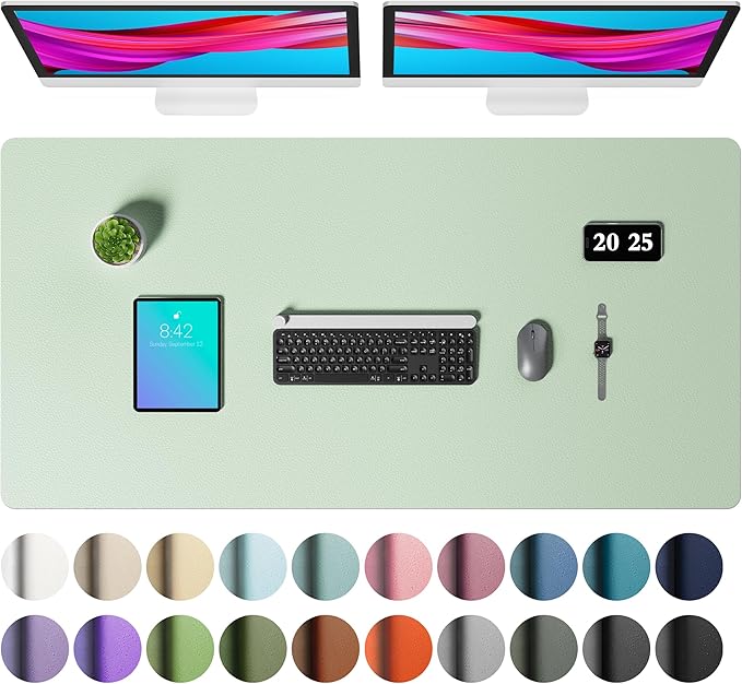 Aothia Faux Leather Desk Mat – Large Mouse Pad, Non-Slip PU Leather Blotter, Waterproof Writing Surface for Office and Home (Aqua, 47.2" x 23.6")