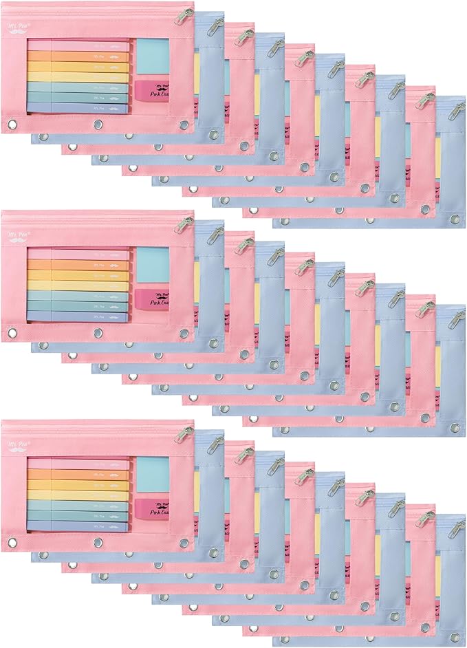 Mr. Pen- Pencil Pouch, 30pcs, Pink & Blue, Pencil Pouches, Zipper Pencil Pouch for 3 Ring Binder Pencil Pouch, Pencil Cases, Pencil Case for Binder Pouch, 3 Ring Binder Pouch, Pencil Bags with Zipper