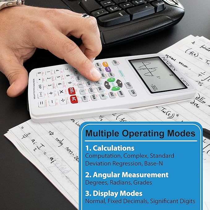 Scientific Calculator with Graphing, Includes Carrying Case, for College and High School Students, Calculus, Algebra, Geometry, Trigonometry, Statistics, Physics, Chemistry, White