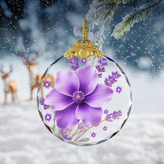 Purple Christmas Ornaments, Purple Floral & Star Decorative Hanging Ornament for 2025 Christmas Tree Decor Glass Christma Ornament 2.75"