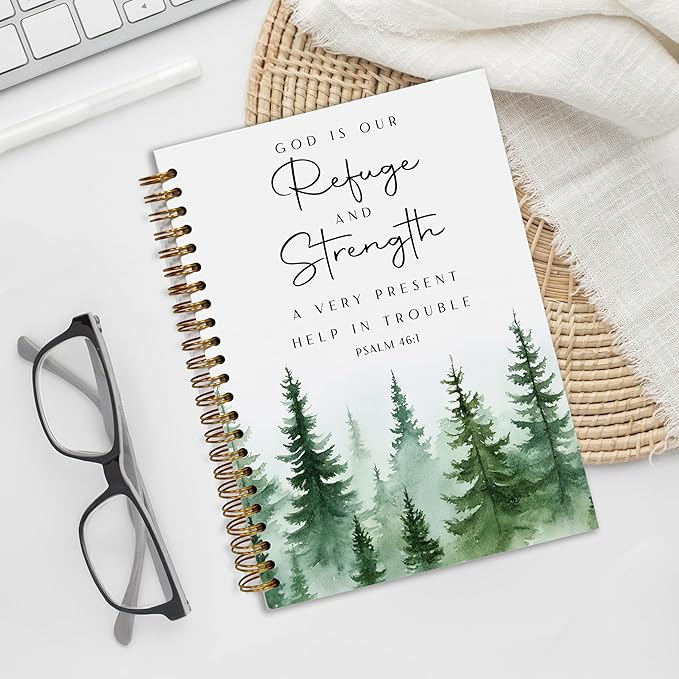 YOU FOUND ME Bible Journal, A5 Spiral Christian Bible Journal with Pink Cherry Notebook, God is Our Refuge and Strength, Bible Verse Gift for Women Birthday Christmas, Sunday School, Office Supplies