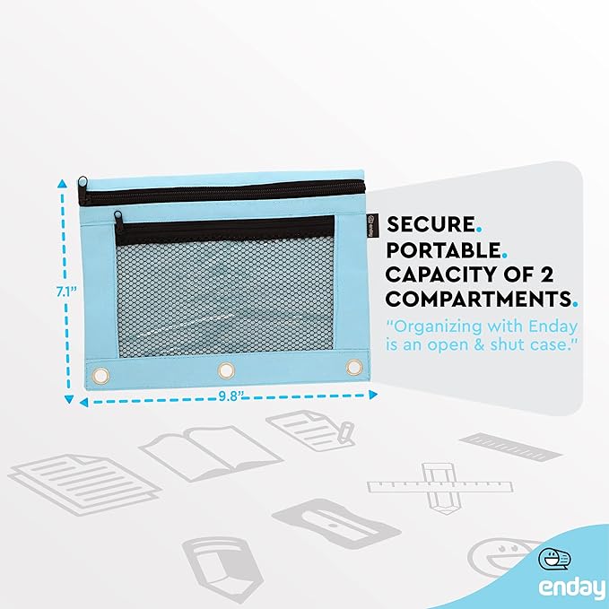 Enday Blue Pencil Pouch For 3 Ring Binder, Zippered Binder Pencil Pouches, 3 Ring Pencil Pouch for Binder, Pencil Case for Binder, Large Pencil Bags for School, Home, and Office (2 Pack)