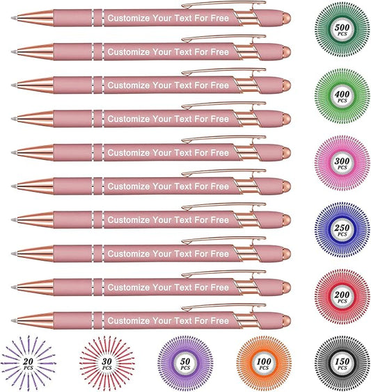 Max 500 Pcs Personalized Pens Bulk, Custom Pens with Free Engraving, Customized Stylus Tip Ballpoint Pen with Your Name Massage Text for School Office Business Graduation Anniversaries-10 Packs