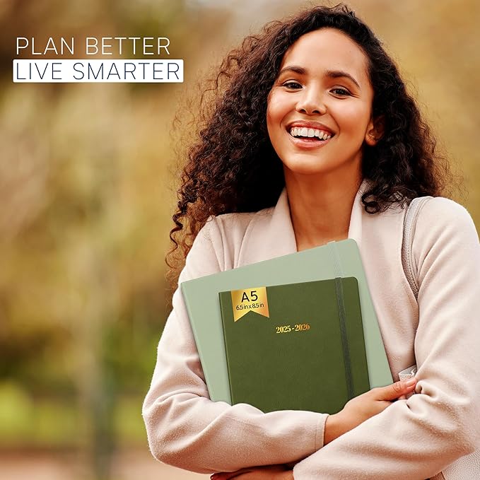 Ensight 2025-2026 HARDCOVER Leather Planner Weekly & Monthly - 6.5x8.5 Inches - Academic Planner Business Personal or Student - Pen Holder, Thick Paper, July 2025 - June 2026 (Olive Green)