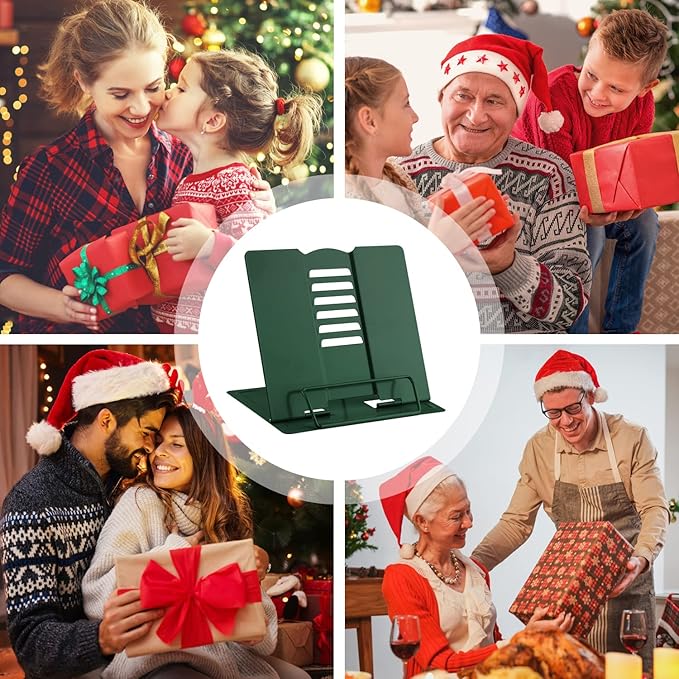 MSDADA Book Stand Metal Reading Rest Book Holder Adjustable Cookbook Documents Holder Portable Sturdy Bookstands for Recipes Textbooks Tablet Music Books with Page Clips (Military Green)