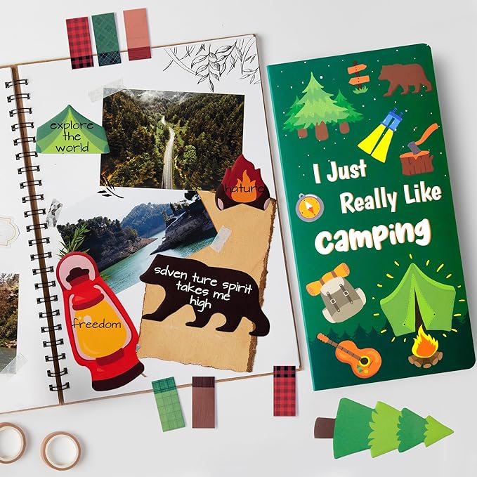Xqumoi I Just Really Like Camping Sticky Notes Set, 550 Sheets, Camp Adventure Self-Stick Note Pads Tree Bear Tent Writing Memo Pads Page Marker Student Classroom Back to School Gift Office Supplies