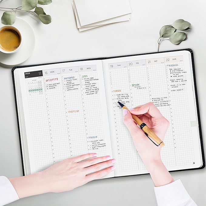 Inamio 24 Hourly Planner 2026 – 24 Hour Weekly and Monthly Appointment Book 2026 – Hardcover, Japanese Design – Minimalist Teacher and Annual Planner with Time Slots – 8.5 x 11