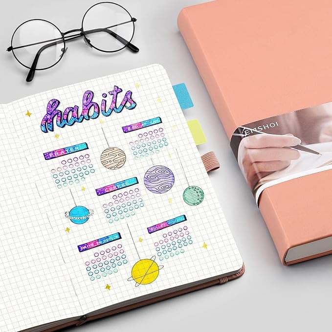 EMSHOI Graph Paper Notebook - 256 Pages A5 Graph Notebook/Journal, Hard Cover, 120gsm Thick Paper, Smooth PU Leather, Inner Pocket, 5.75'' × 8.38''-Pink