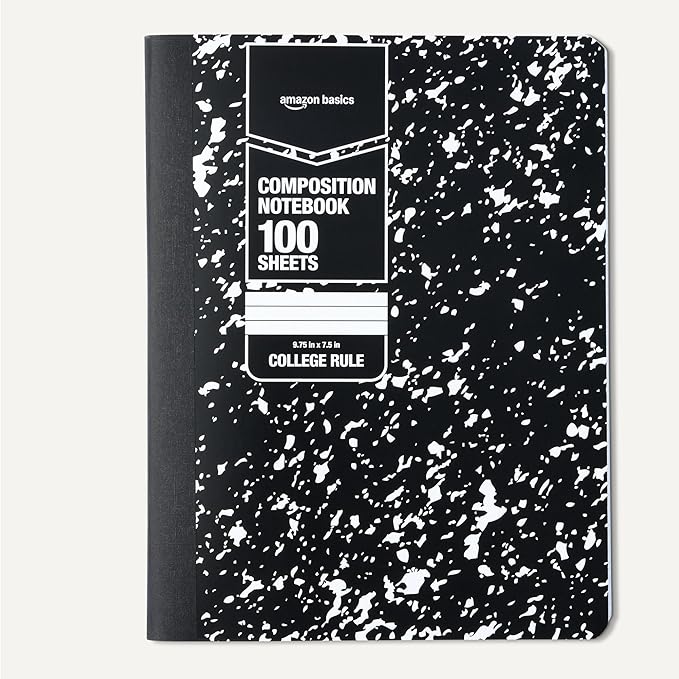Amazon Basics Composition Notebook, College Ruled, 100 Sheets, 9.75" x 7.5", 1 pack, Marble Black