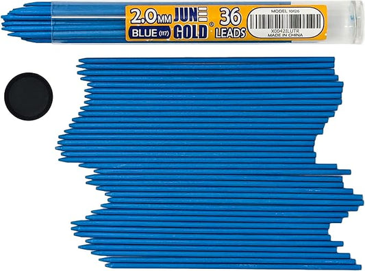 June Gold 36 Blue (Sky #117) Colored 2.0 mm Lead Refills, Bold Thickness for Heavy Use, Break Resistant with a Convenient Dispenser