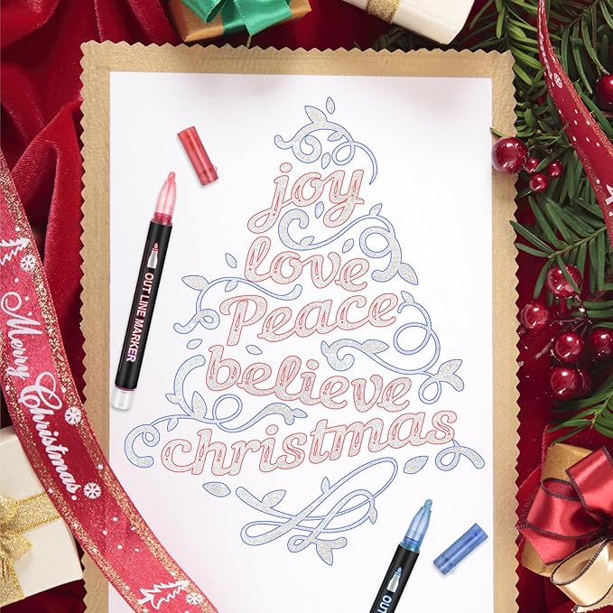 Outline Shimmer Glitter Markers for Kids, 12 Metallic Outline Marker Pen, Super Squiggles Shimmer Markers for Doodling, Art Supplies, Arts Crafts, Gifts for 8-12 Year Old Girls, Double Line Pens