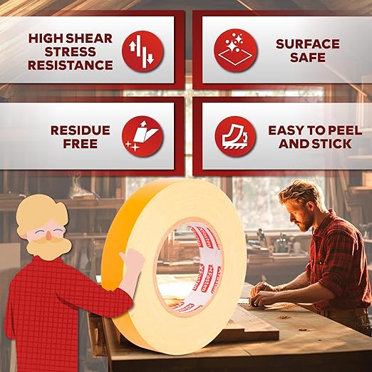 XFasten Double Sided Woodworking Tape 2 Inch x 90 Feet, Heavy Duty Residue-Free Double Sided Masking Tape for Router Templates, High Speed CNC Router, MDF Edge Banding, and Zero Clearance and Gap Cuts
