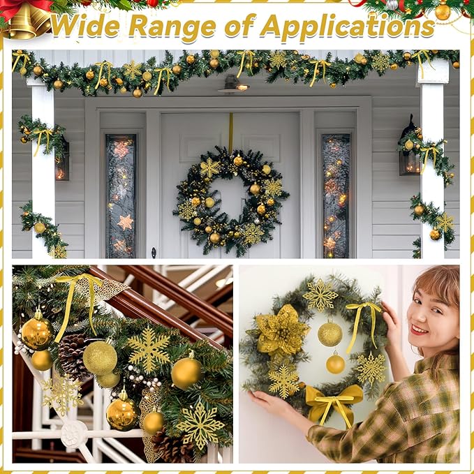 86Pcs Led Light Champagne Gold Christmas Tree Decorations Set 100 Led Light Christmas Star Trees Topper with String Lights Xmas Balls Snowflakes Ornaments Bows Xmas Trees Decor 20m Light String