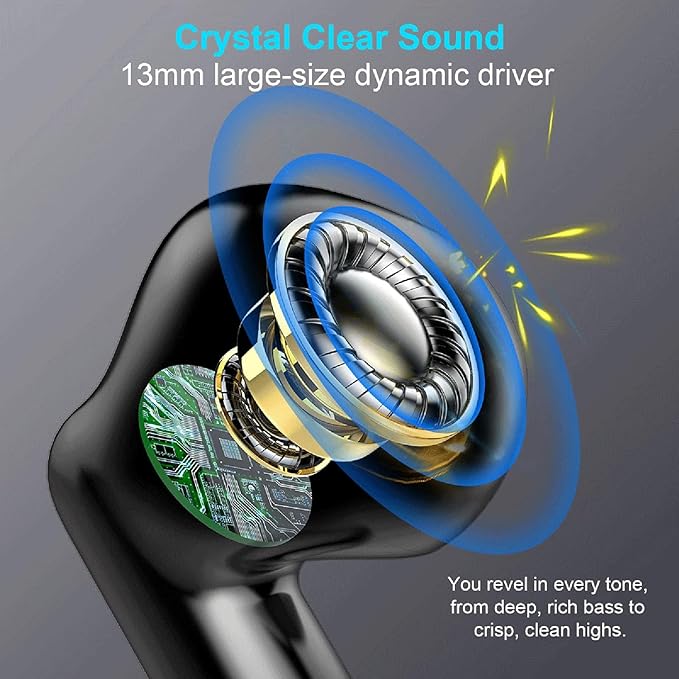 Jxrev Wireless Earbuds, Bluetooth 5.4 Headphones HI-FI Stereo, Ear Buds with 4 ENC Noise Cancelling Mic, 32H Playtime Wireless Earphones Type-C Fast Charging, IP7 Waterproof, Touch Control, Tiny Size