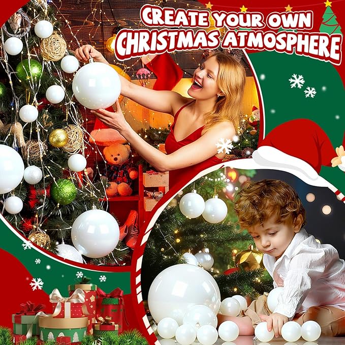 40 Pcs Christmas Ball Ornaments 4 Inch UV Resistant and Waterproof Shatterproof Shiny Plastic Christmas Tree Hanging Ornaments Decoration for Indoor Outdoor Holiday Party(Matte White)